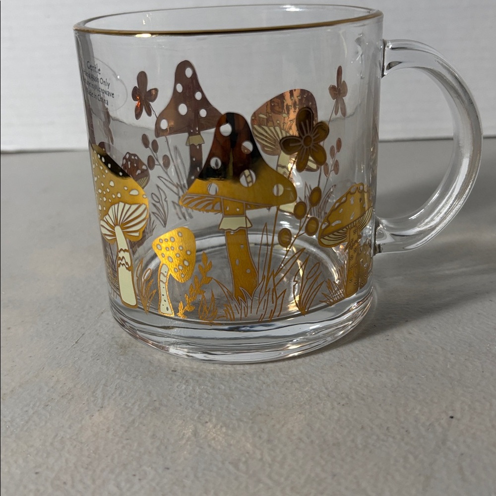 Gold Mushroom Glass Coffee Mug - Home Kitchen